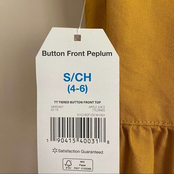 Time and Tru Tiered Peplum Mustard Top Small - Picture 5 of 9